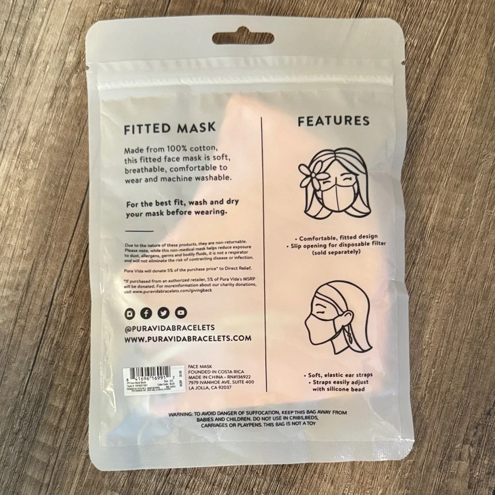 Pura Vida Soft Pink Fitted Mask